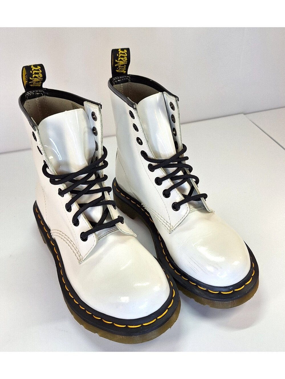 Dr Martens 1460W White‎ Patent Leather Lace Up Combat Boots Size 5
